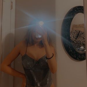 Grey/ silver sparkly body suit size small